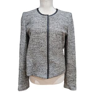 IRO Viviana Leather Trim Tweed Blazer Grey Size 2